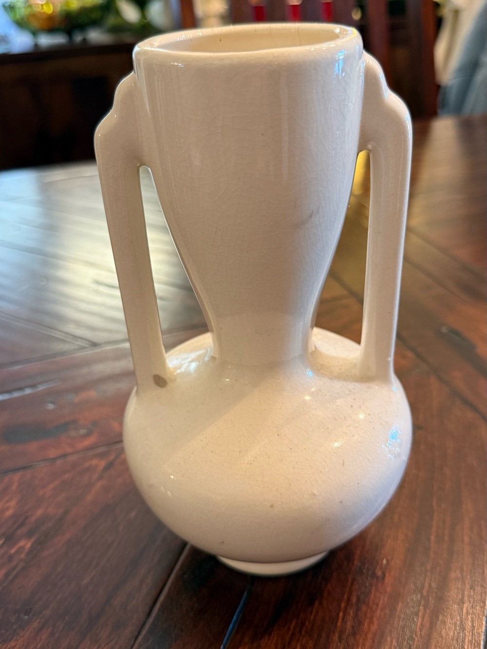 White Ceramic Double-Handled Vase - Classic Home Accents